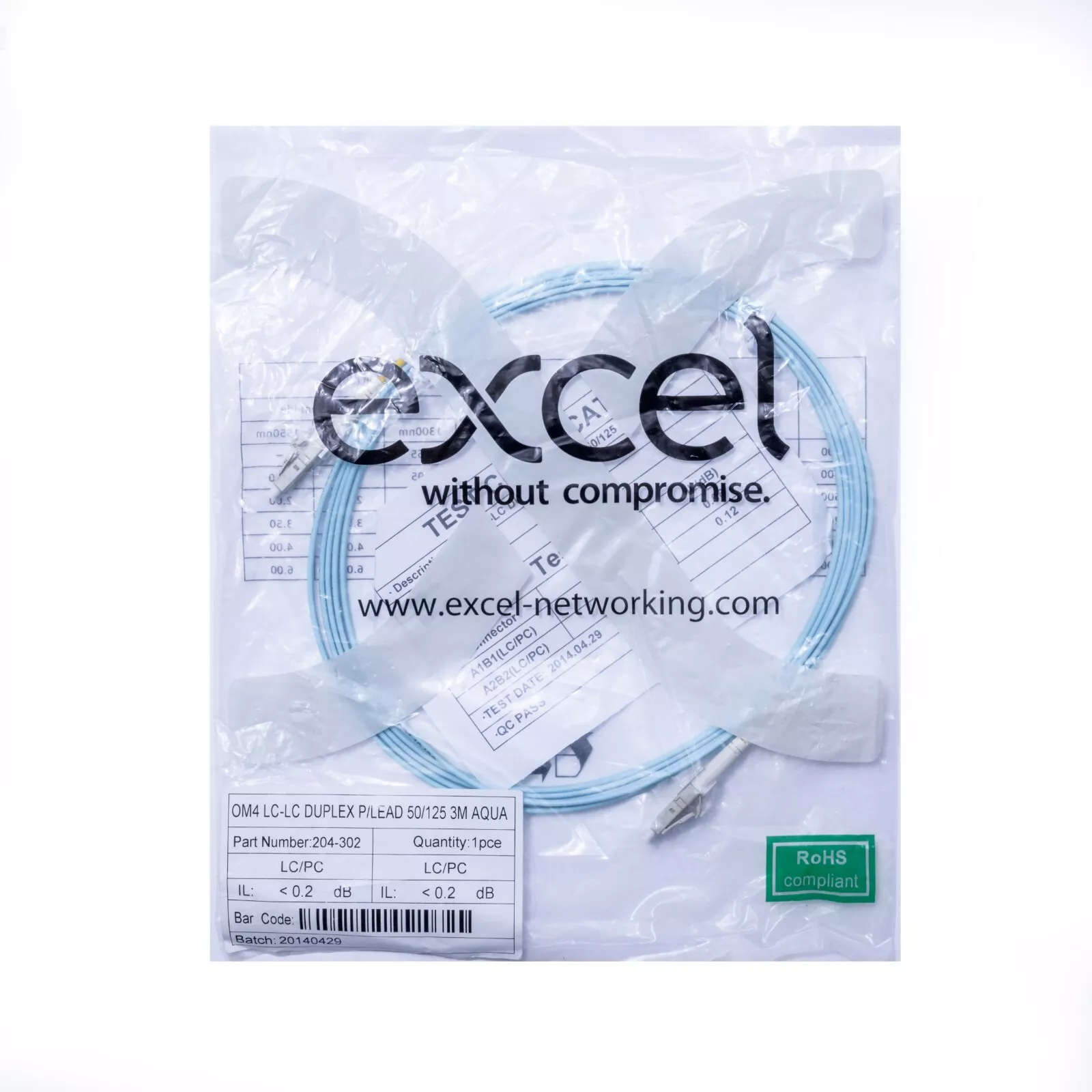 Buy 204-302  EXCEL OM4 LC-LC DUPLEX P/LEAD 50/125 3M AQUA