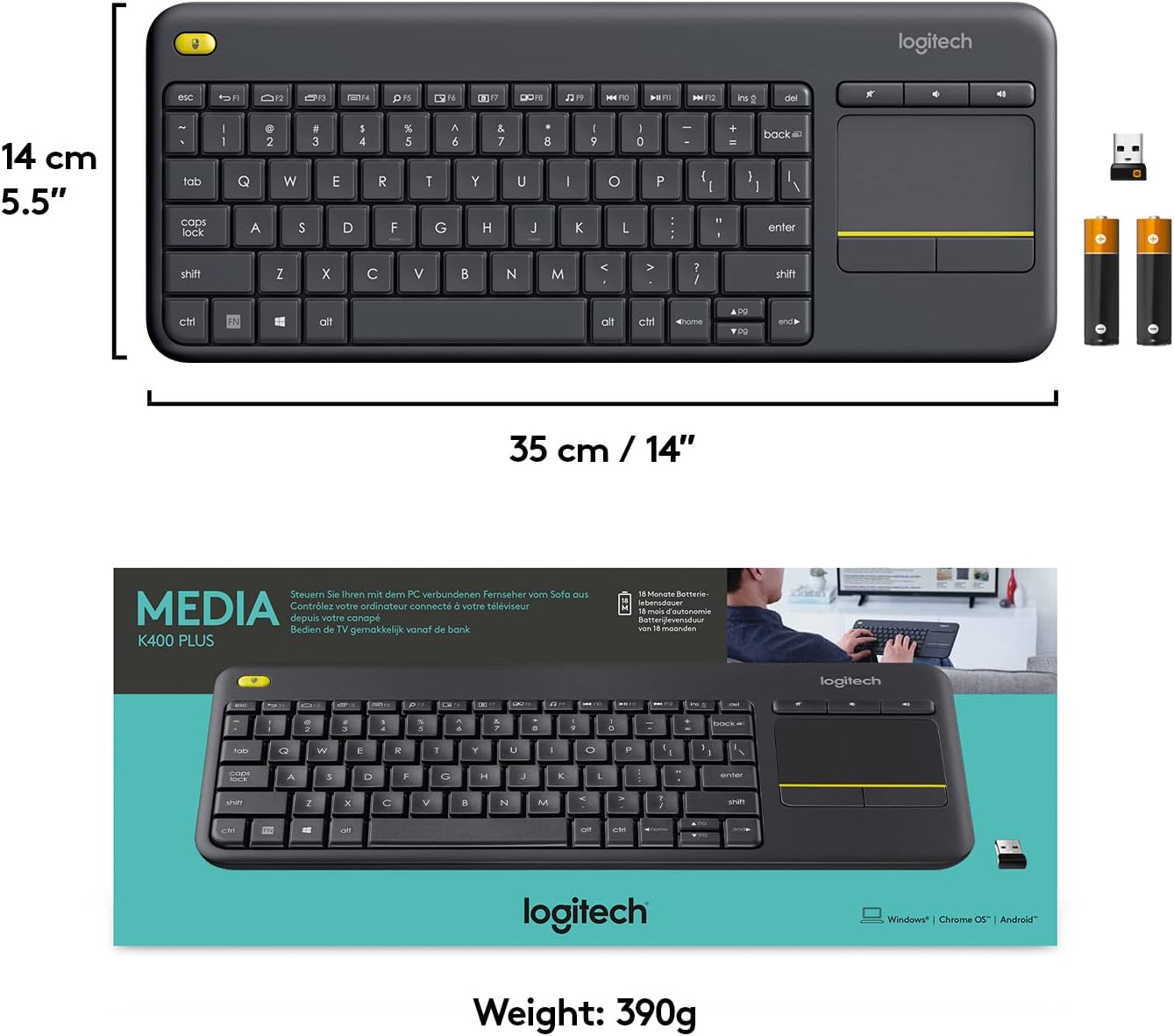 Buy LOGITECH WL KB TOUCH K400 EN/AR BLACK 920-007153