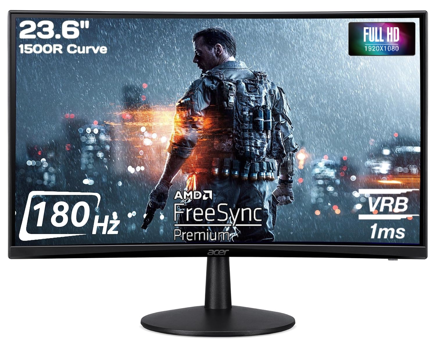 Buy ACER GAMING 23.6W Curved 1500R ZeroFrame VA 180Hz FreeSync ED240QS3