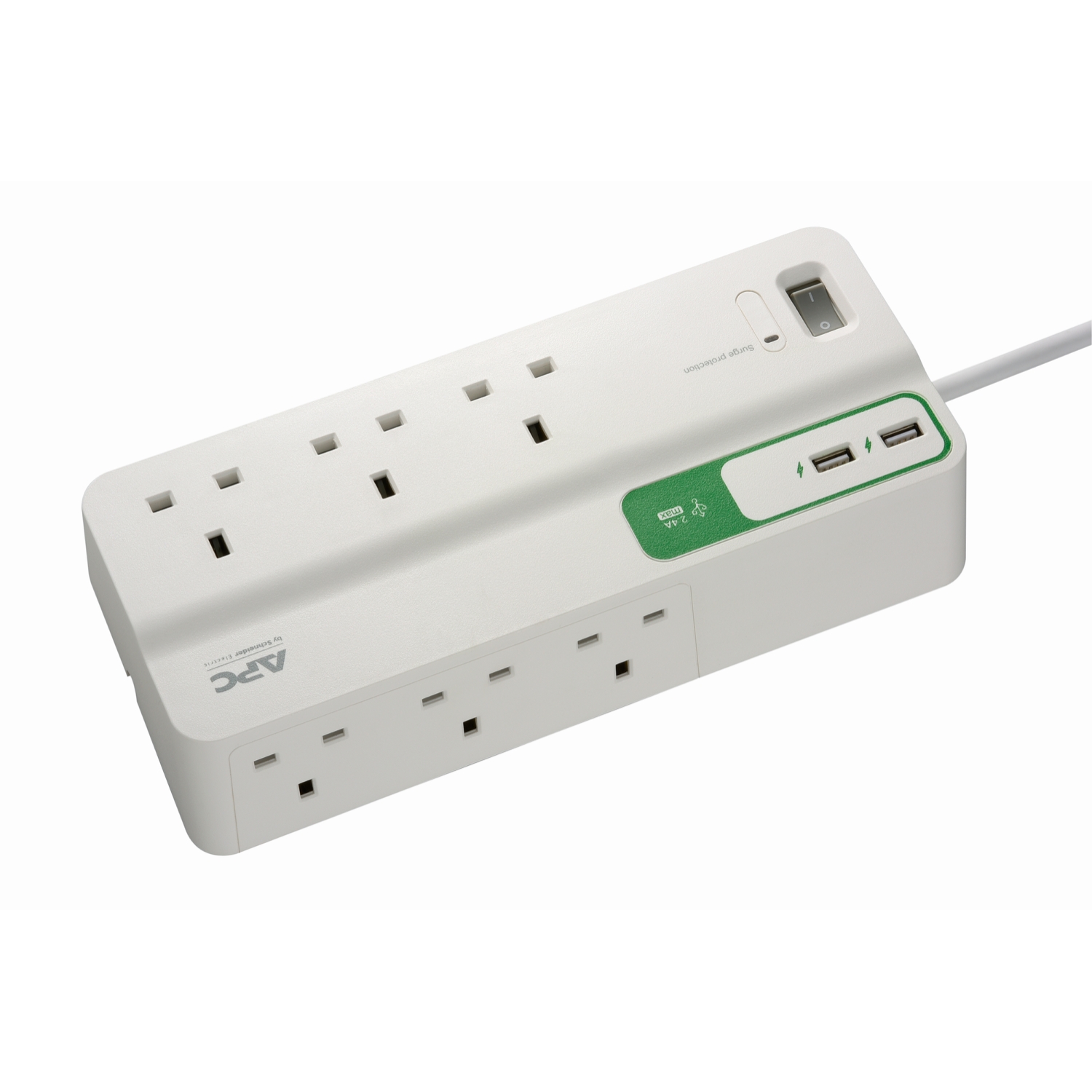 Buy PM6U-UK APC Essential SurgeArrest 6 outlets with 5V, 2.4A 2 port USB charger, 230V UK