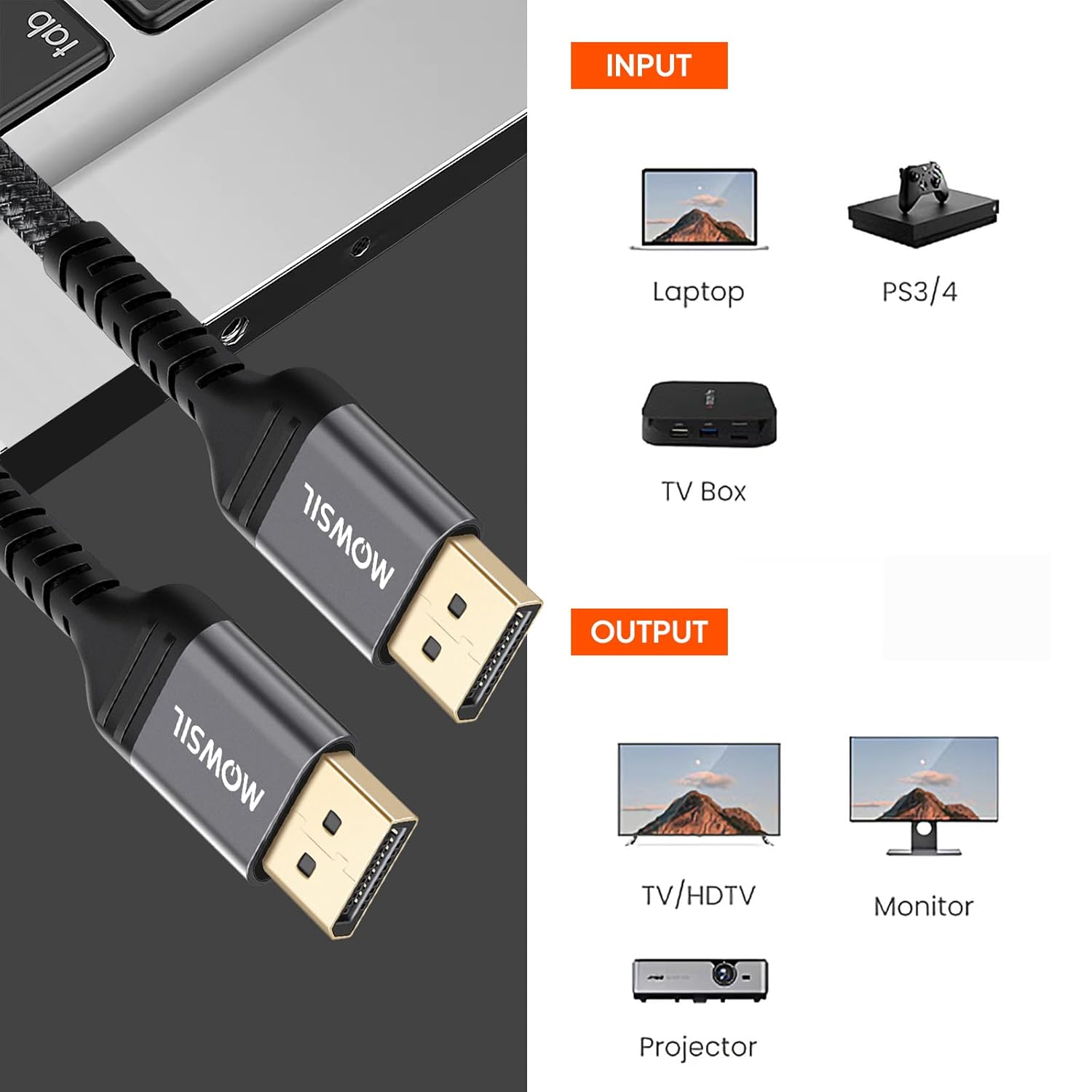 Buy Mowsil DP 4K 60Hz 1.2 Cable Braided 3Mtr MODB3