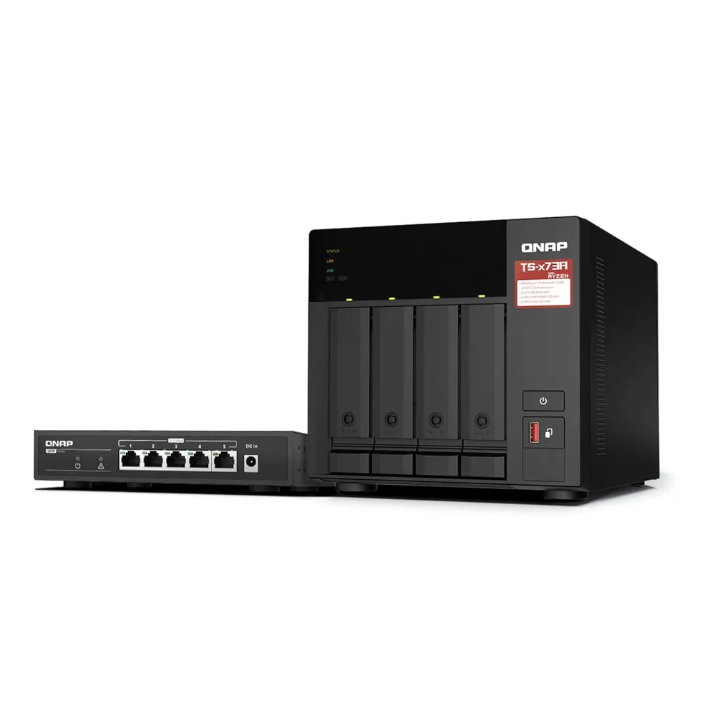 Buy QNAP TS-473A-SW5T 4-Bay NAS Enclosure with QSW-1105-5T 2.5GbE Switch AMD Ryzen Quad-Core NAS