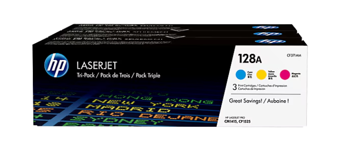 Buy CF371AM HP 128A 3-pack Cyan/Magenta/Yellow Original LaserJet Toner Cartridges