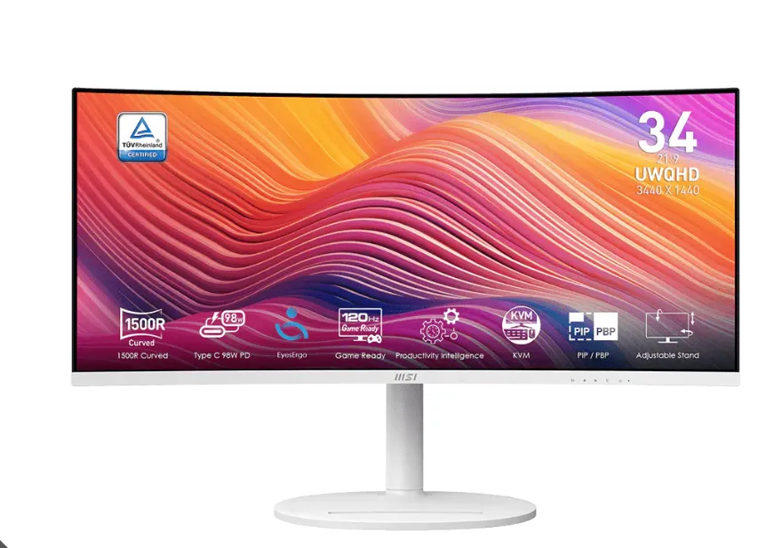 MSI Modern MD342CQPW Monitor 34 Inch UWQHD 120Hz 1ms VA Curved White