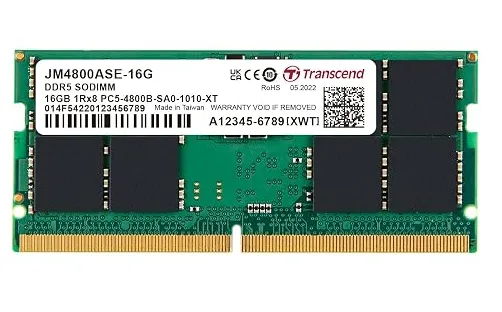 Transcend RAM 16GB DDR5 4800MHz CL40 (1Rx8) Laptop Memory JM4800ASE-16G