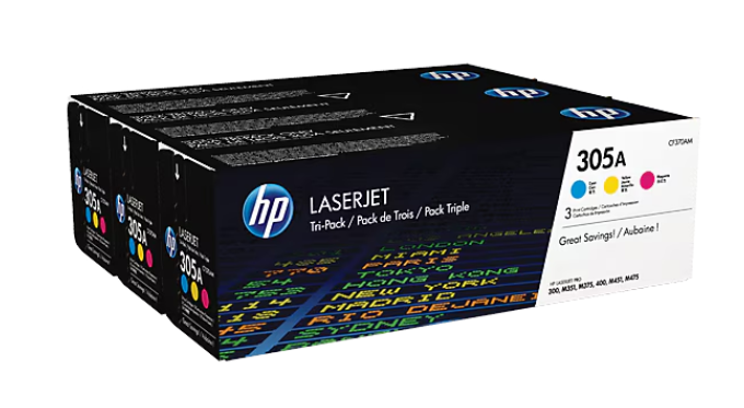 Buy CF370AM HP 305A 3-pack Cyan/Magenta/Yellow Original LaserJet Toner Cartridges