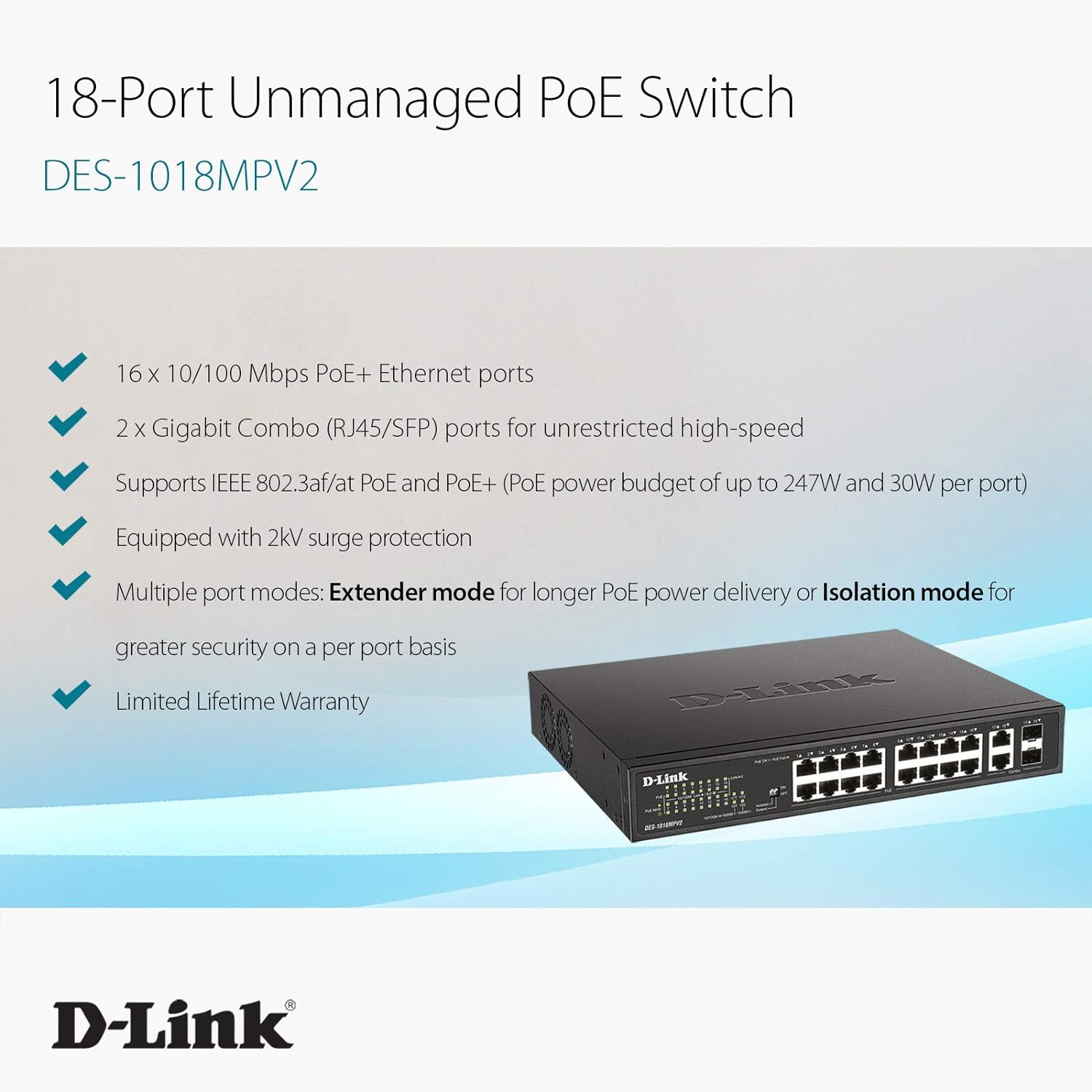 Buy DES-1018MPV2 D-Link 18-Port Fast Ethernet PoE Unmanaged Desktop Switch