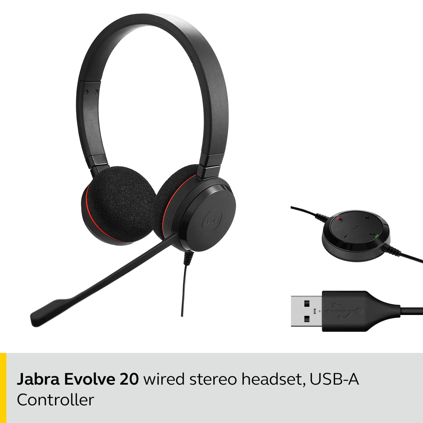 Buy Q711304 Jabra Gn Netcom Evolve 20 Uc Duo Ms Optimized, USB Wired On Ear Headphones with Mic, Multicolor